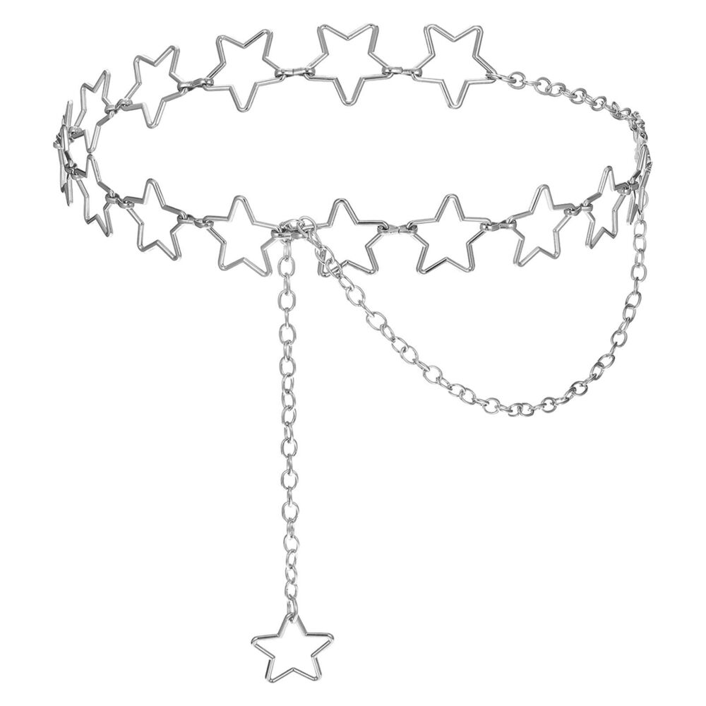 3763 Star Waist Chain Belt, Adjustable Plus Size Silver Belt Chain,